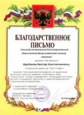 Благодарственное письмо от тульского регионального благотворительного общественного фонда социальной помощи "Земляки"